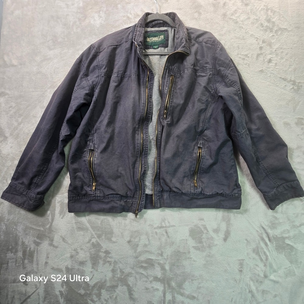 Outdoor Life Mens Canvas Jacket Charcoal Gray Full Zip Lined Workwear Large